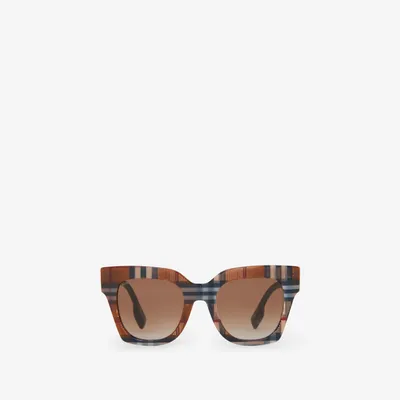 Check Square Frame Sunglasses in Birch brown - Women | Burberry® Official
