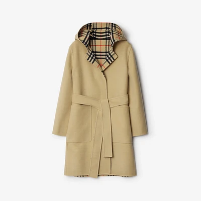 Mid-length Reversible Check Wool Car Coat in Flax - Women | Burberry® Official