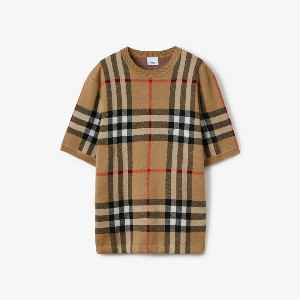 Burberry Short-sleeve Check Silk Wool Jacquard Top Archive Beige - Men |  Burberry® Official | Yorkdale Mall