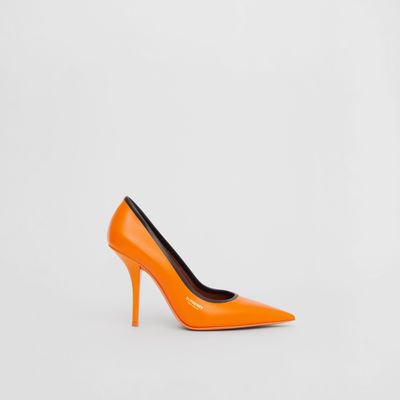 Contrast Trim Leather Point-toe Pumps Bright Orange/black - Women | Burberry® Official