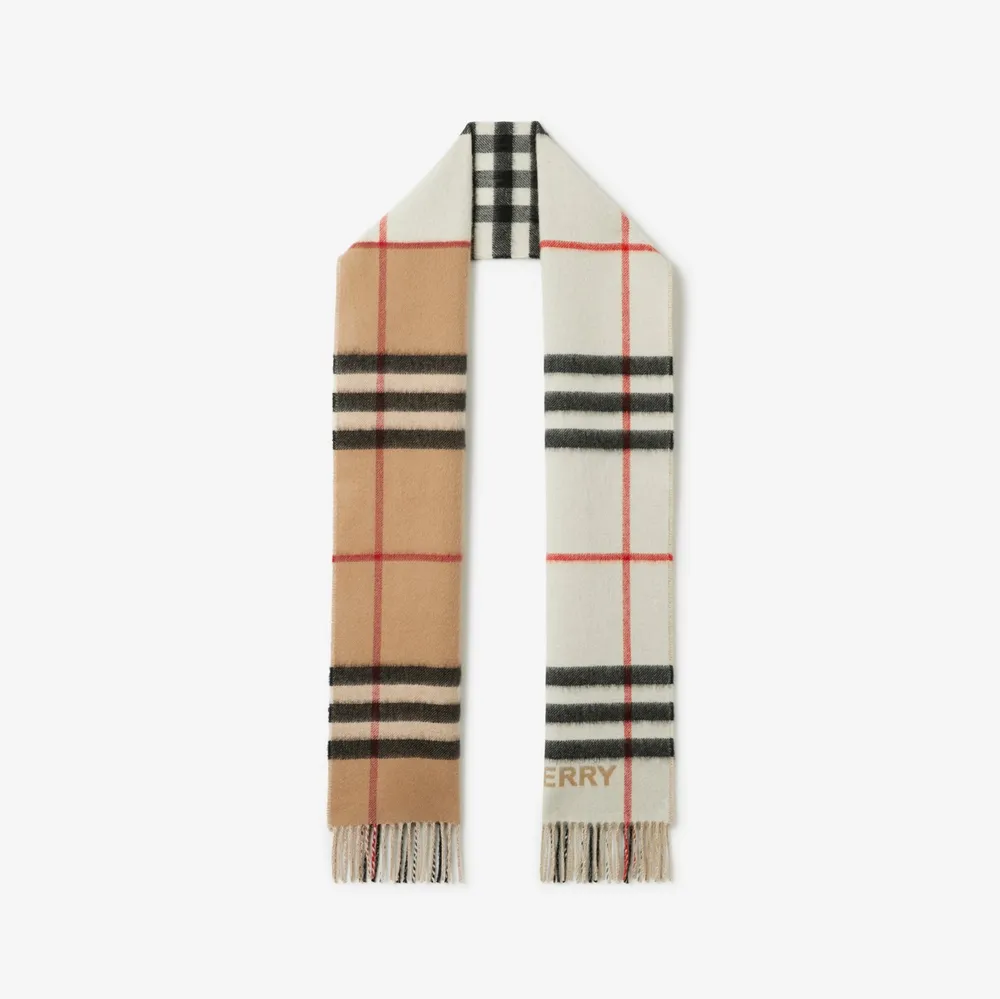 Check Cashmere Scarf in Archive beige