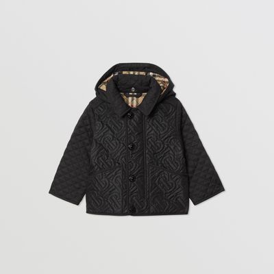 Detachable Hood Monogram Quilted Jacket Black - Children | Burberry® Official