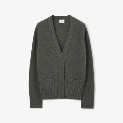 Wool Cashmere Cardigan in Dark grey melange - Women | Burberry® Official
