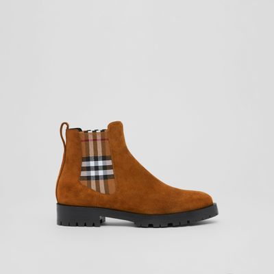 Vintage Check Detail Suede Chelsea Boots Chocolate - Women | Burberry® Official