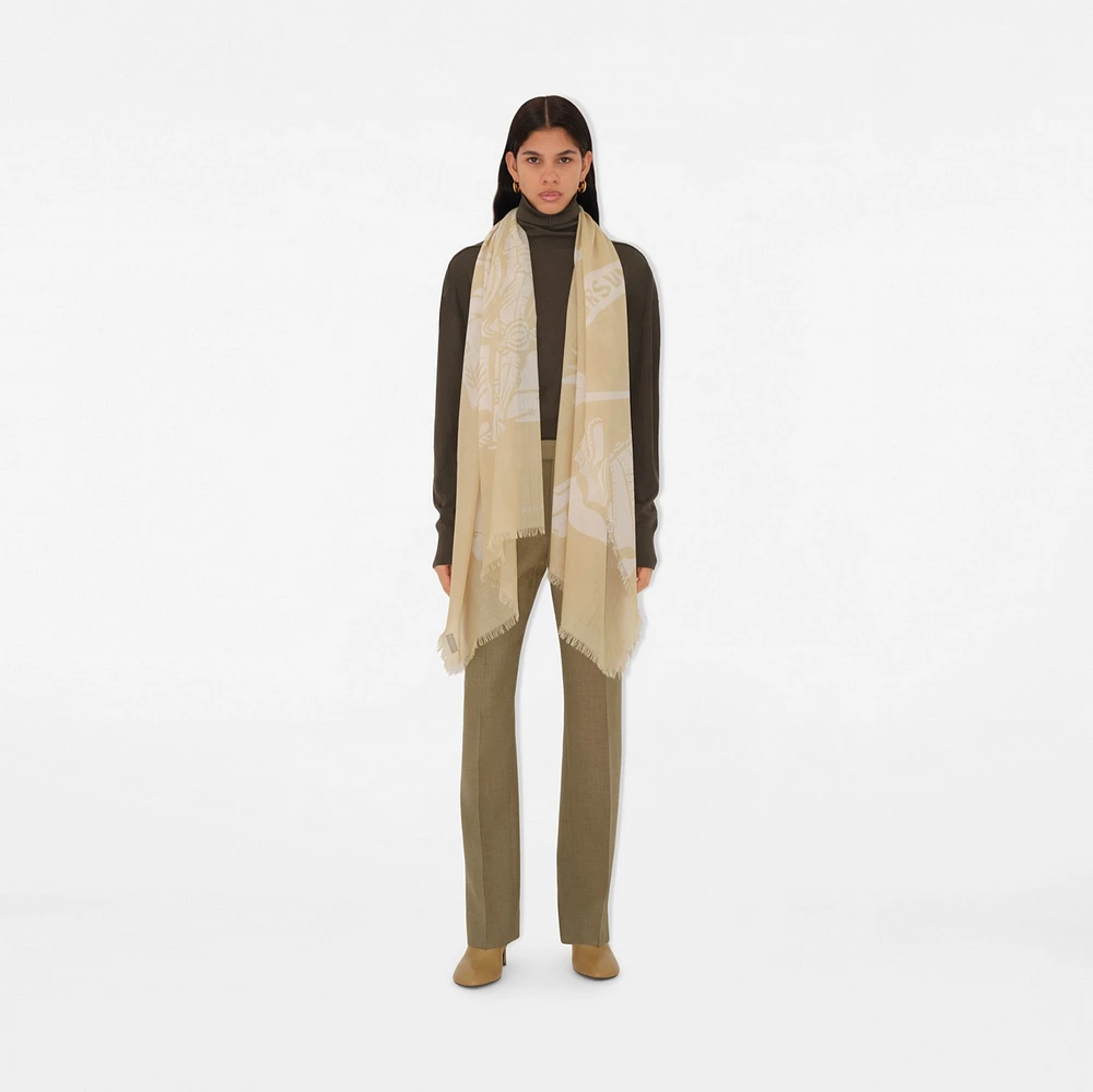 Wide EKD Wool Scarf in Sand | Burberry® Official