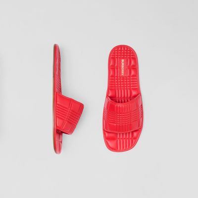 Quilted Leather Slides Bright Red - Women | Burberry® Official