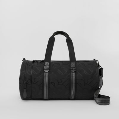 Monogram Jacquard Medium Barrel Bag in Black | Burberry® Official