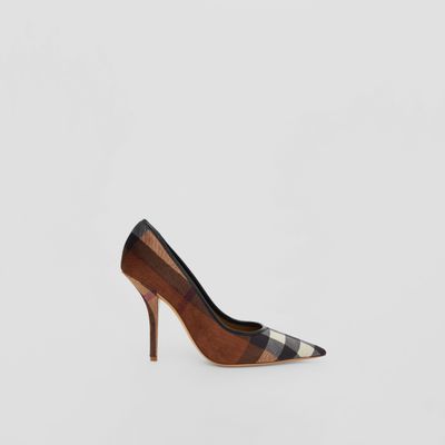 Exaggerated Check Leather Point-toe Pumps Dark Birch Brown - Women | Burberry® Official