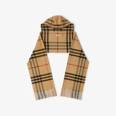 Check Wool Cashmere Hooded Scarf in Archive beige | Burberry® Official