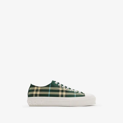 Check Nylon Blend Sneakers in Leaf - Men, Technical | Burberry® Official