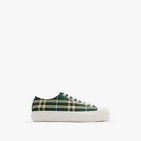 Check Nylon Blend Sneakers in Leaf - Men, Technical | Burberry® Official