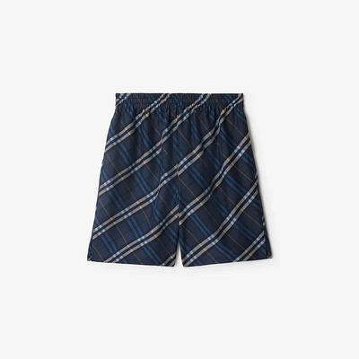 Check Silk Poplin Shorts in Ink - Men | Burberry® Official