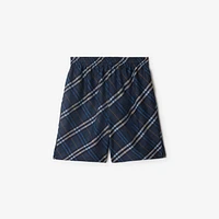 Check Silk Poplin Shorts in Ink blue - Men | Burberry® Official