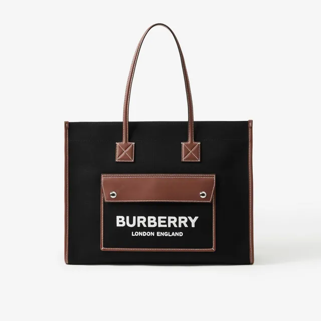 BURBERRY: Dark Birch bag in saffiano coated cotton - Brown