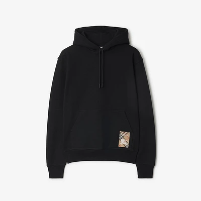 Check Label Cotton Hoodie in Black - Men | Burberry® Official