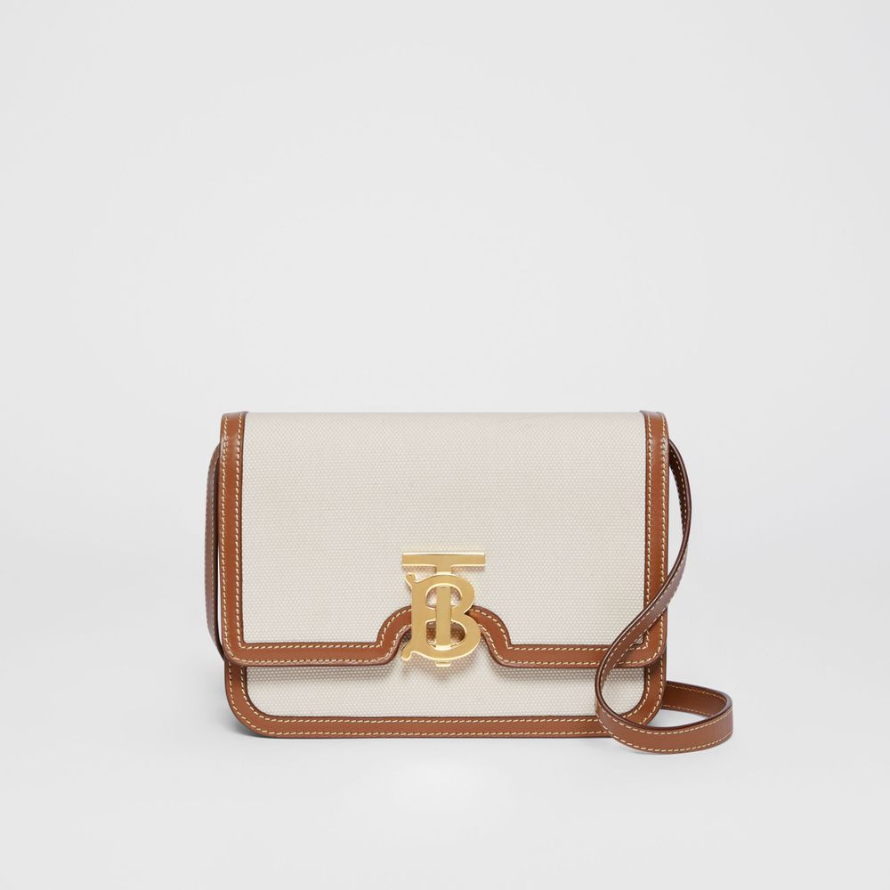 Two-tone Canvas and Leather Small TB Bag in Natural/malt Brown - Women | Burberry® Official