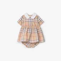 Check Cotton Poplin Dress with Bloomers in Pale stone - Children | Burberry® Official