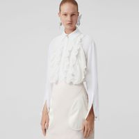 Pleated Ruffle Detail Silk Georgette Shirt Natural White - Women | Burberry® Official
