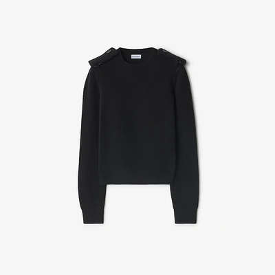 Check Epaulette Wool Cashmere Blend Sweater in Black - Women | Burberry® Official