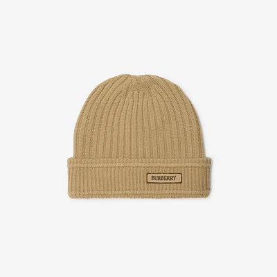 Logo Wool Beanie in Sand - Men | Burberry® Official