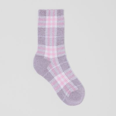 Check Intarsia Technical Stretch Cotton Socks Pale Grey | Burberry® Official