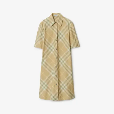 Check Cotton Shirt Dress in Flax - Women | Burberry® Official