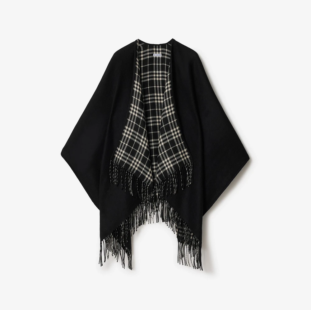 Reversible Check Wool Cape in Black/calico | Burberry® Official