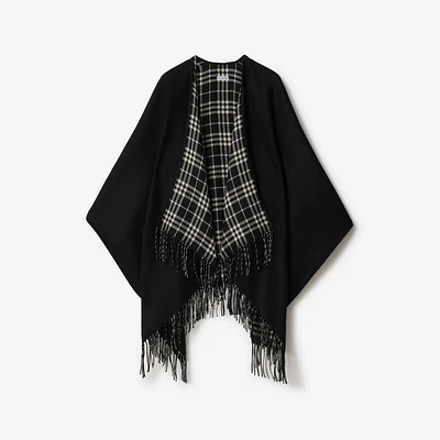 Reversible Check Wool Cape in Black/calico | Burberry® Official