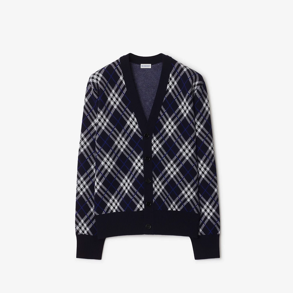 Check Wool Blend Cardigan in Ink blue - Men | Burberry® Official