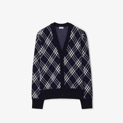 Check Wool Blend Cardigan in Ink - Men | Burberry® Official