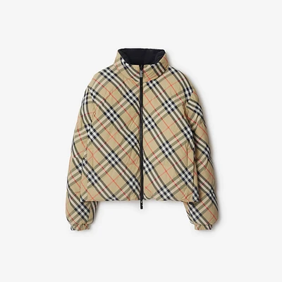 Reversible Check Nylon Puffer Jacket in Sand - Women | Burberry® Official