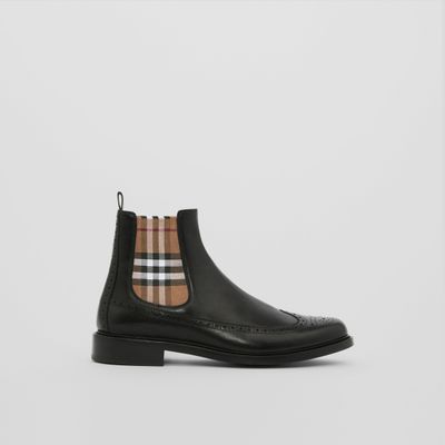 Vintage Check Detail Leather Chelsea Boots Black/birch Brown - Men | Burberry® Official