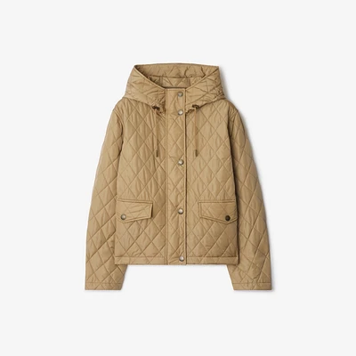 Cropped Quilted Nylon Hooded Jacket in Flax - Women | Burberry® Official