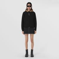 Check Hood Cotton Oversized Hoodie Black - Women | Burberry® Official