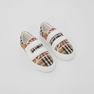 Vintage Check Cotton and Leather Sneakers Archive Beige | Burberry