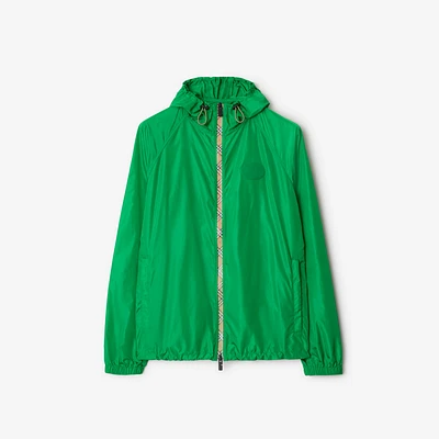 Check Trim Nylon Hooded Jacket in Caterpillar green - Men | Burberry® Official