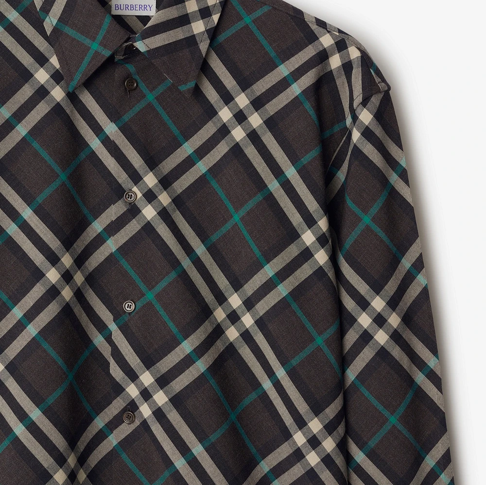 Check Wool Blend Shirt in Snug - Men | Burberry® Official