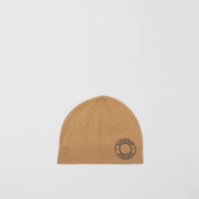Logo Graphic Cashmere Blend Beanie in Camel | Burberry® Official