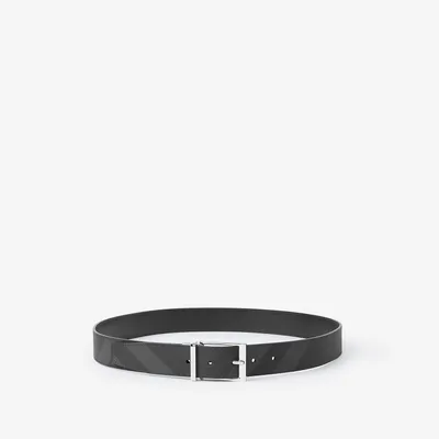 Check and Leather Reversible Belt in Charcoal/silver - Men | Burberry® Official