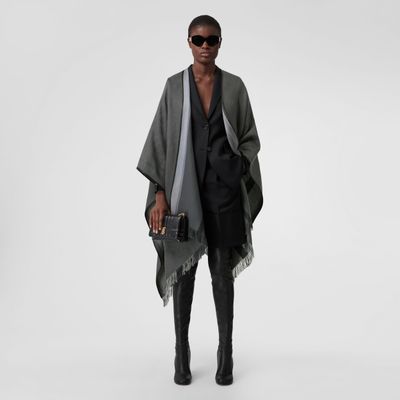 Monogram Motif Cashmere Silk Jacquard Cape in Black - Women | Burberry® Official