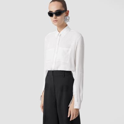 EKD Silk Jacquard Oversized Shirt Optic White - Women | Burberry® Official