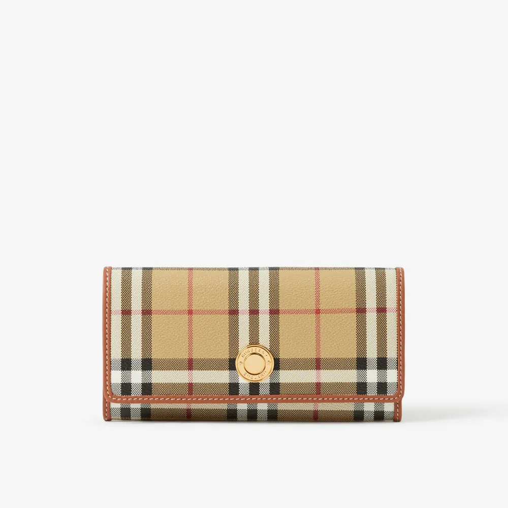 Check and Leather Continental Wallet in Dark Birch Brown - Women |  Burberry® Official