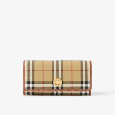Check and Leather Zip Wallet in Archive Beige/briar Brown - Women |  Burberry® Official