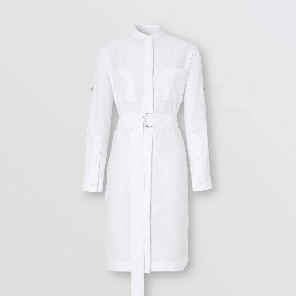 Label Appliqué Cotton Belted Shirt Dress Optic White - Women | Burberry® Official
