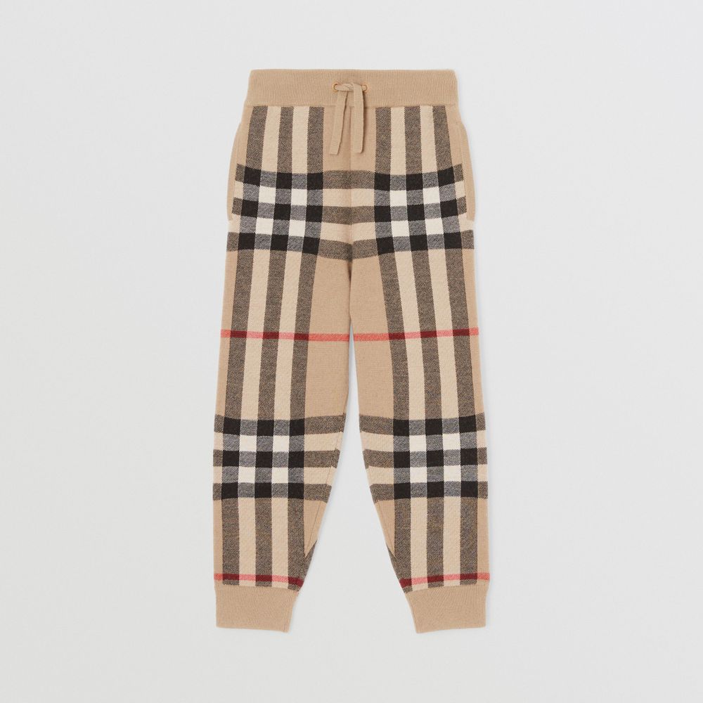 Check Wool Cashmere Jacquard Jogging Pants Archive Beige | Burberry