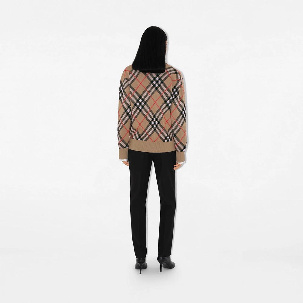 Check Wool Blend Cardigan in Sand - Women, Nylon | Burberry® Official