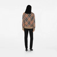 Check Wool Blend Cardigan in Sand - Women, Nylon | Burberry® Official