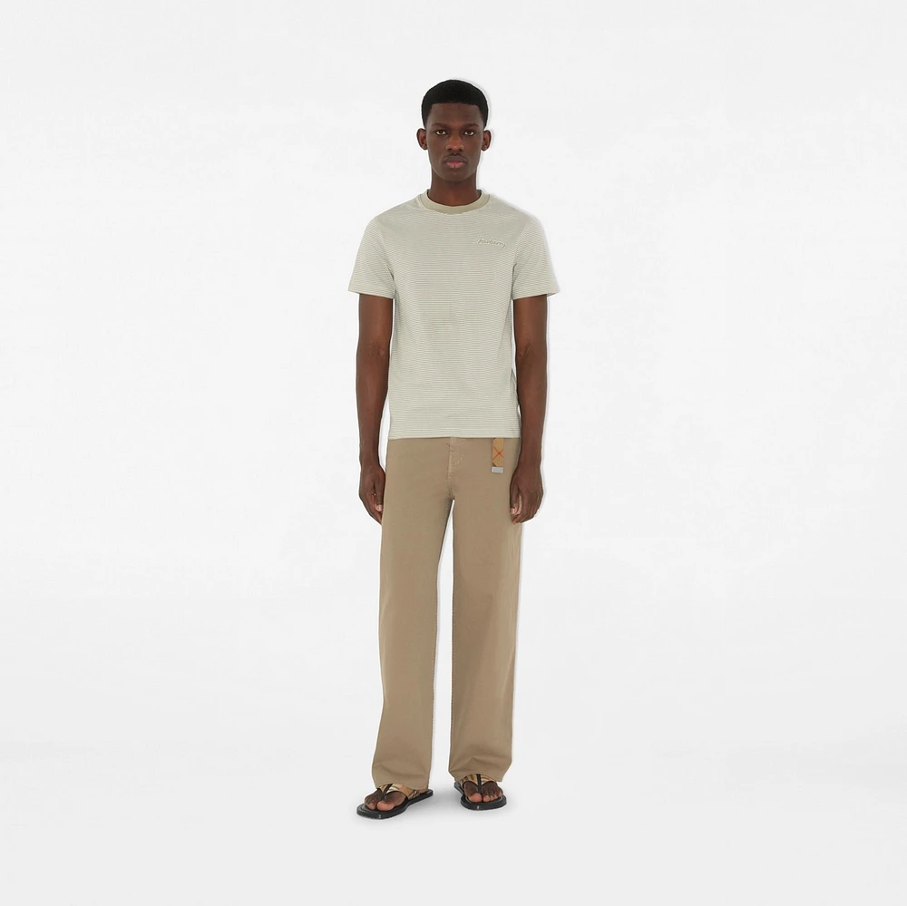 Striped Cotton T-shirt in Skylark - Men | Burberry® Official