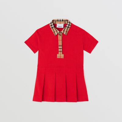Vintage Check Trim Cotton Piqué Polo Shirt Dress Bright Red - Children | Burberry® Official