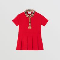 Vintage Check Trim Cotton Piqué Polo Shirt Dress Bright Red - Children | Burberry® Official